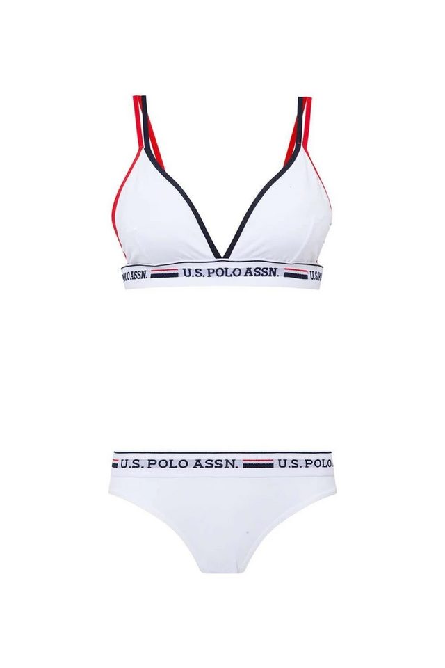 Beyaz Melanj Pamuklu Likralı Kadın İp Askılı Büstiyer Slip Takım U.S. Polo Assn.