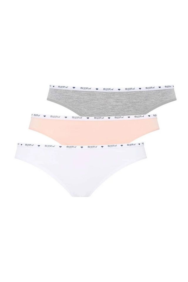 Beyaz Somon Gri Pamuklu Kadın Slip 3’lü Set U.S. Polo Assn. 
