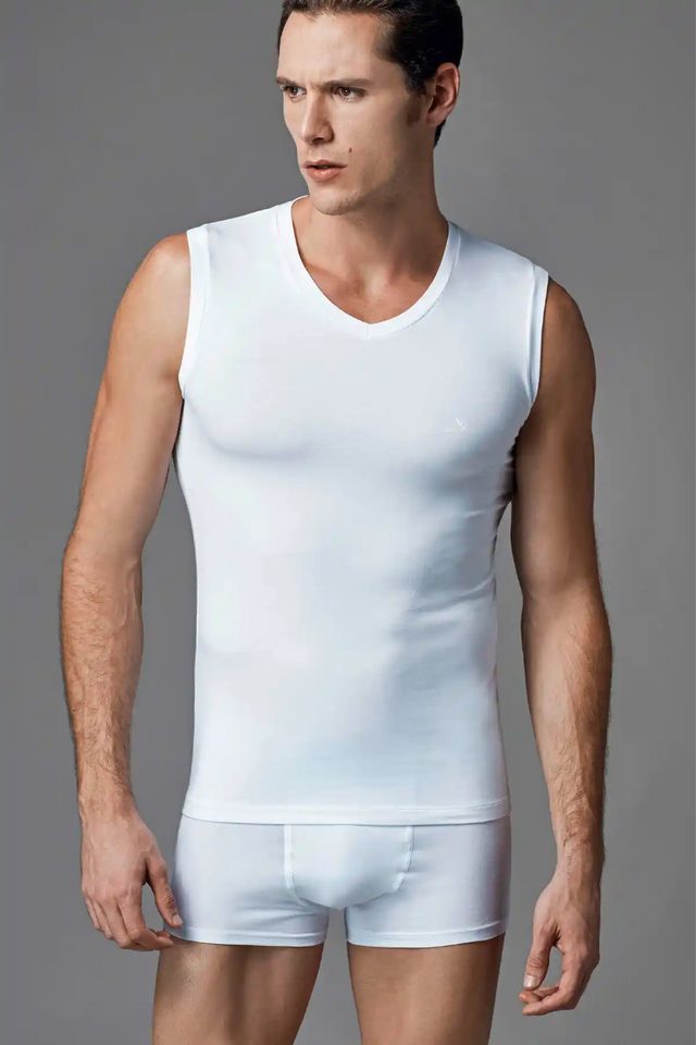 Compact Beyaz V Yaka Kolsuz T-Shirt 2Li