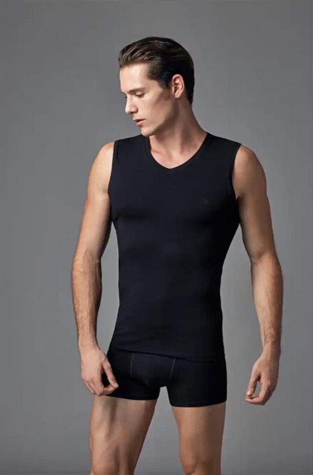 Compact Siyah V Yaka Kolsuz T-Shirt 2Li												