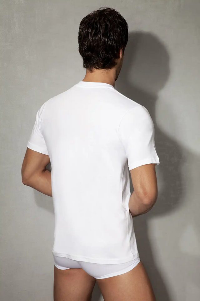 Erkek Beyaz Pamuklu Bisiklet Yaka Kısa Kollu T-Shirt