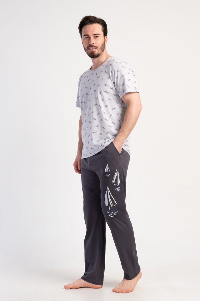 Erkek Büyük Beden O Yaka Kısa Kol Cepli Pijama Takım