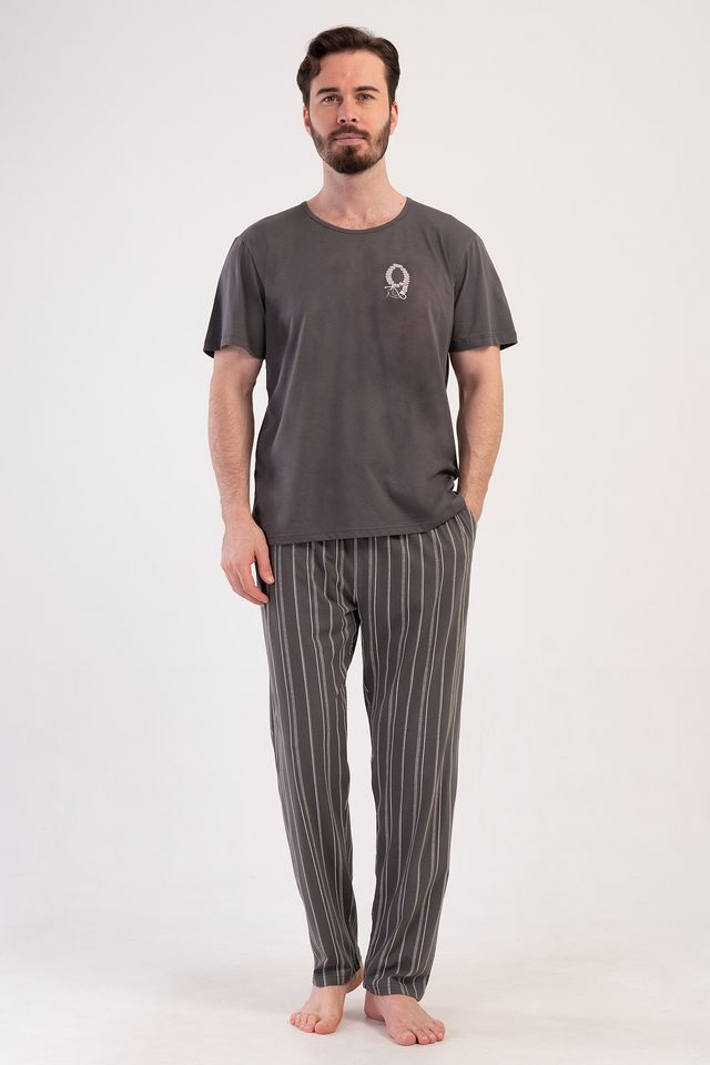 Erkek Füme Suprem O Yaka Kısa Kol Pijama Takımı