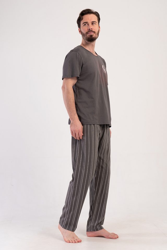 Erkek Füme Suprem O Yaka Kısa Kol Pijama Takımı
