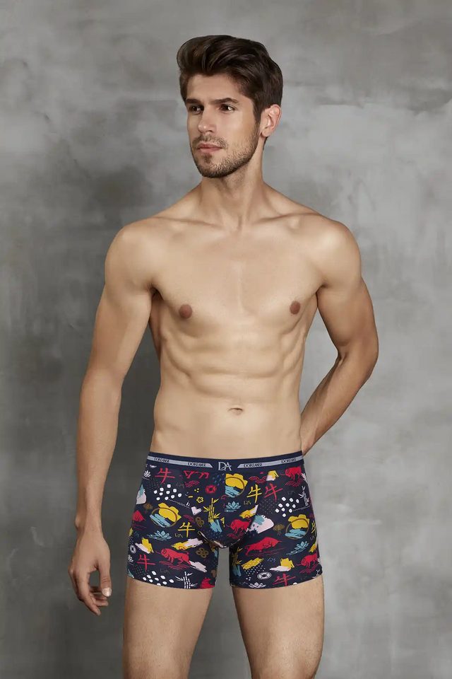 Erkek Lacivert Çok Renkli Grafik Desenli Lastikli Bel Esnek Kumaş Kısa Paça Boxer