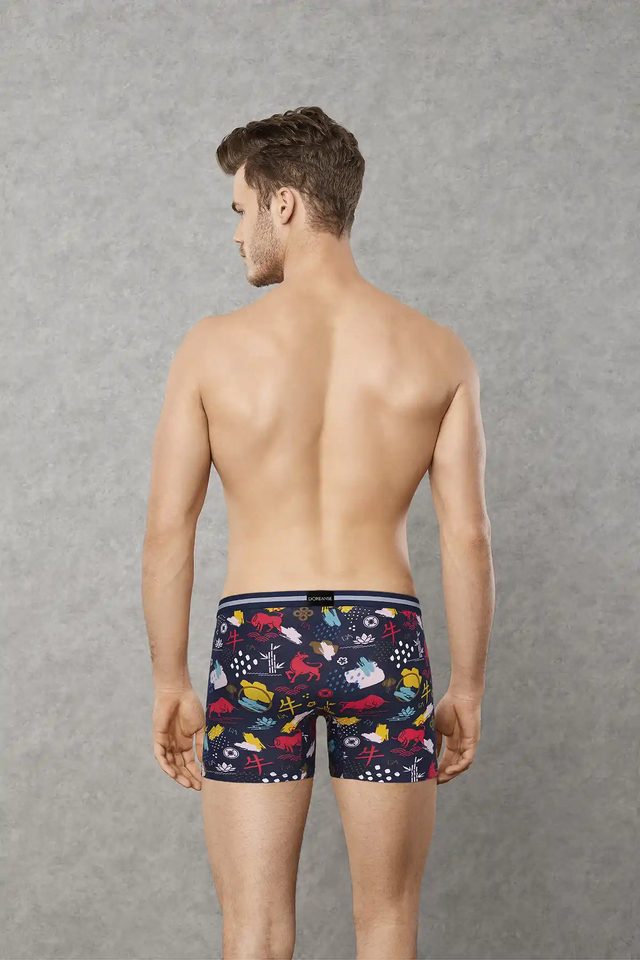 Erkek Lacivert Çok Renkli Grafik Desenli Lastikli Bel Esnek Kumaş Kısa Paça Boxer