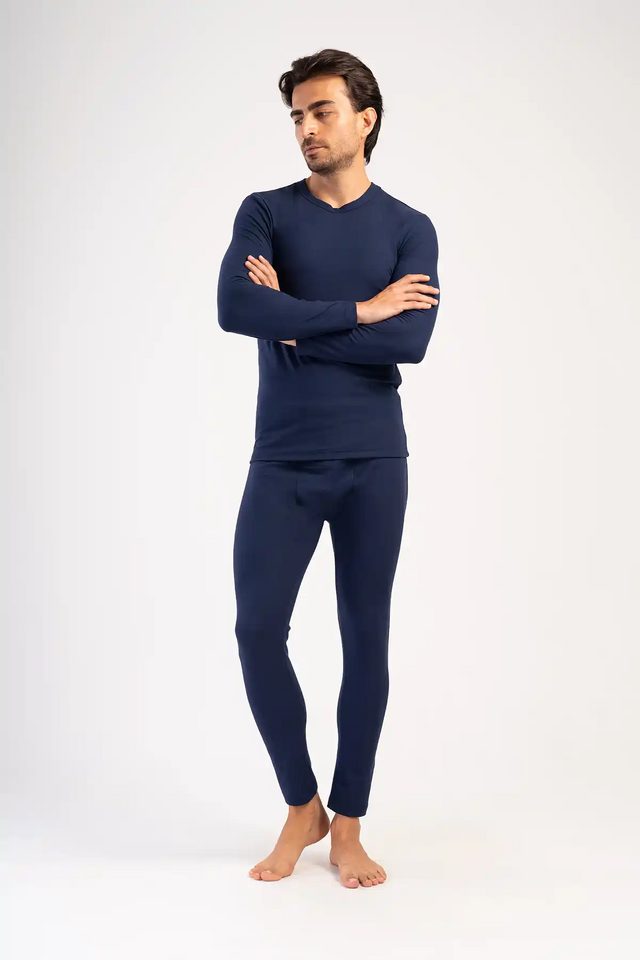 Erkek Lacivert Comfort O Yaka Uzun Kol İçlik Takım
