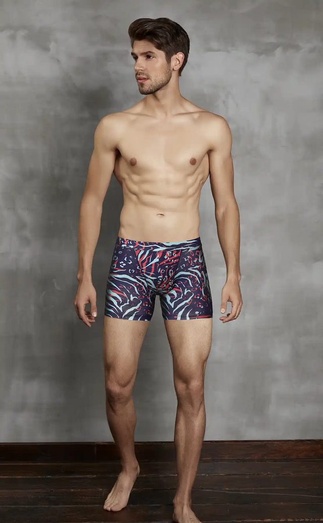 Erkek Lacivert Kırmızı Turkuaz Zebra Desenli Mikrofiber Lastikli Bel Boxer