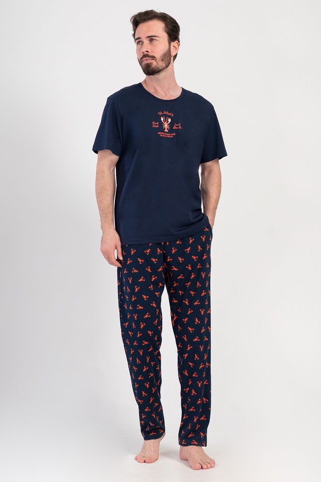 Erkek Lacivert Suprem O Yaka Kısa Kol Cepli Pijama Takım