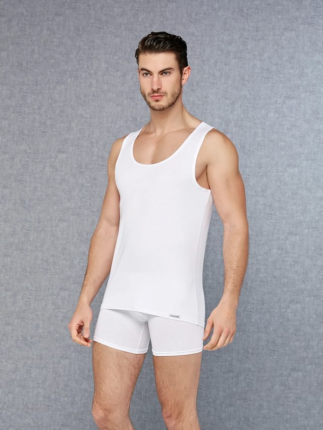 Erkek Modal Pamuklu Beyaz Slim Fit U Yaka Atlet