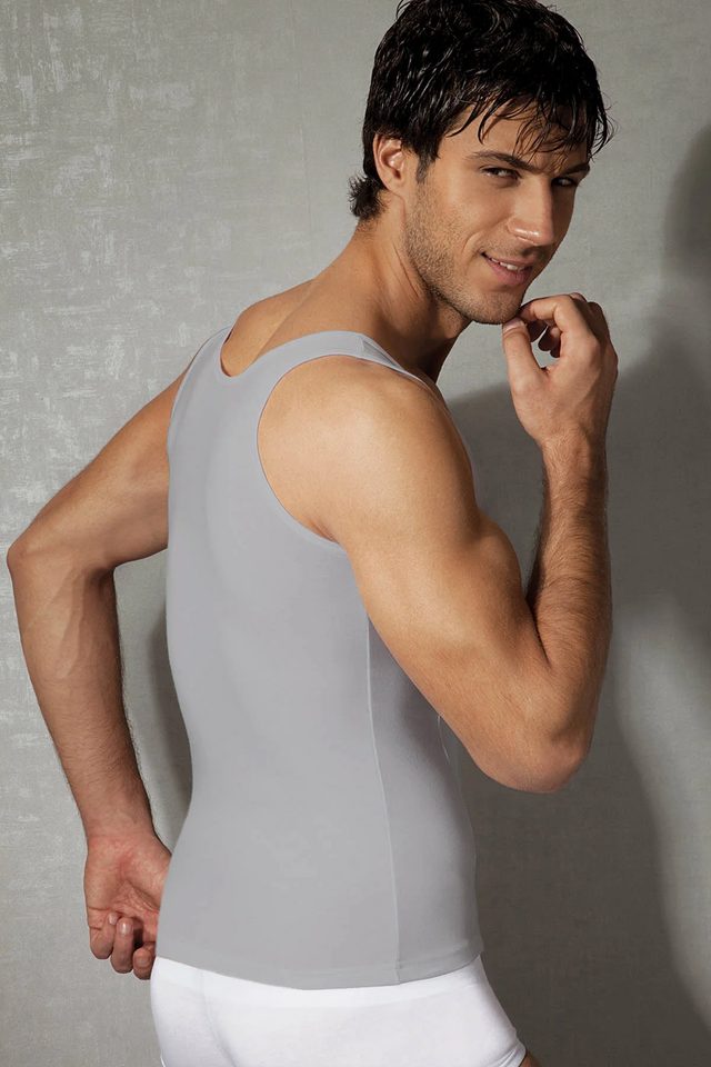 Erkek Modal Pamuklu Gri Geniş Oval Yaka Slim Fit Atlet