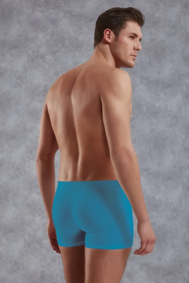 Erkek Modal Pamuklu Mavi Lastik Bel Likralı Kısa Boxer