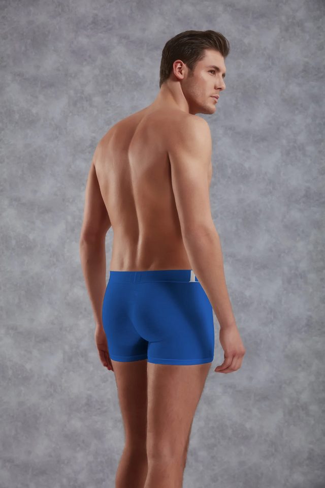 Erkek Modal Pamuklu Saks Mavisi Lastik Bel Likralı Kısa Boxer        