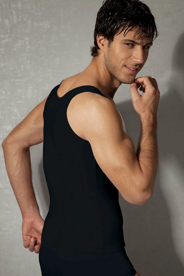Erkek Modal Pamuklu Siyah Geniş Oval Yaka Slim Fit Atlet