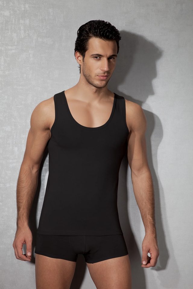 Erkek Modal Pamuklu Siyah Slim Fit U Yaka Atlet 
