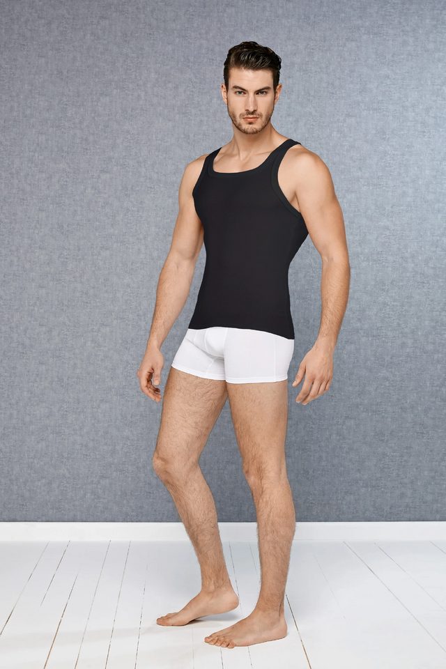 Erkek Pamuklu Siyah Kare Yaka Slim Fit Atlet
