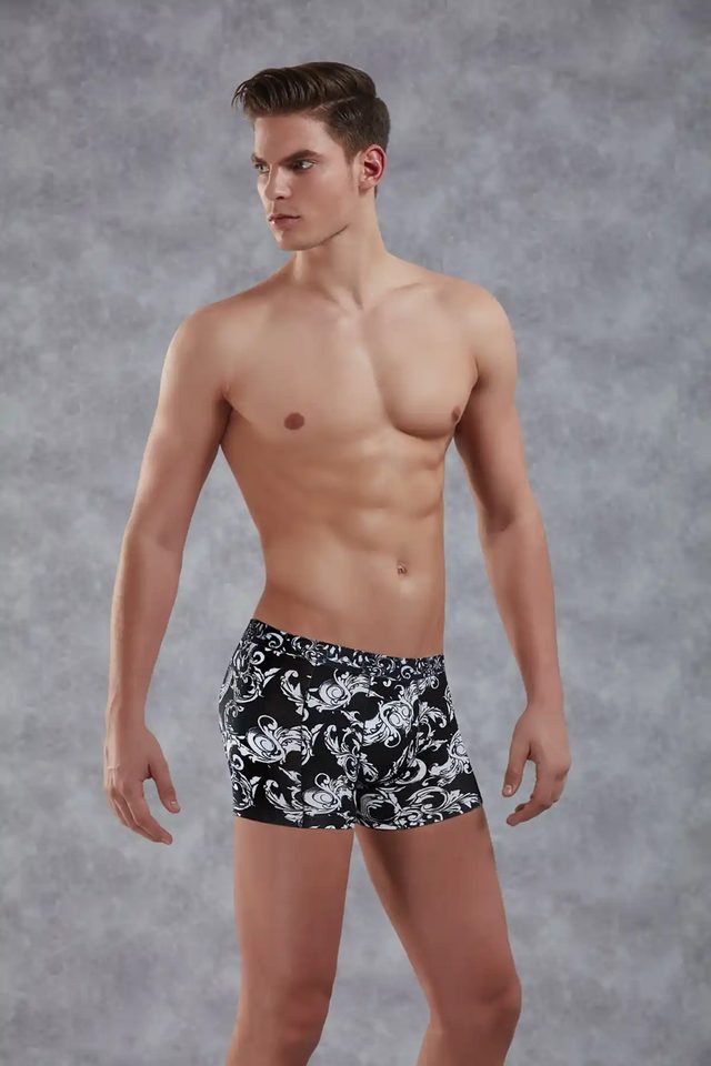Erkek Siyah Beyaz Desenli Mikrofiber Boxer