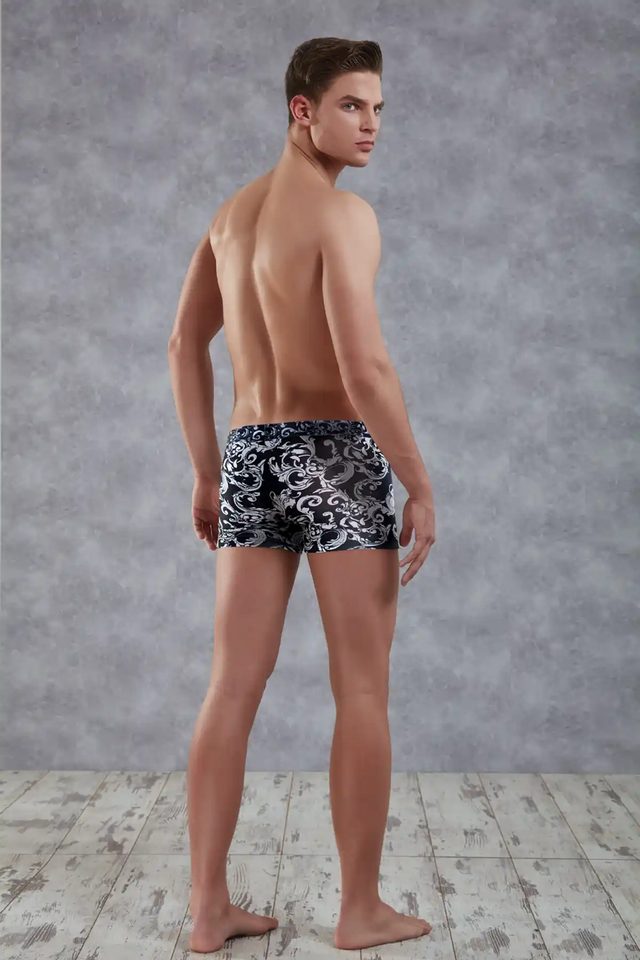 Erkek Siyah Beyaz Desenli Mikrofiber Boxer