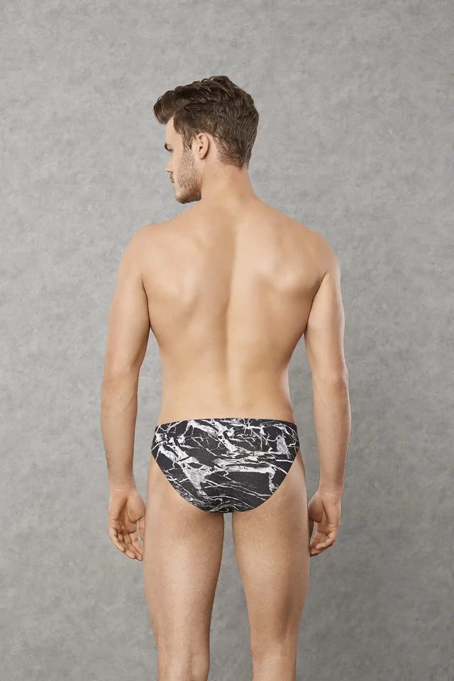 Erkek Siyah Beyaz Mermer Desenli Likralı Düşük Bel Slip