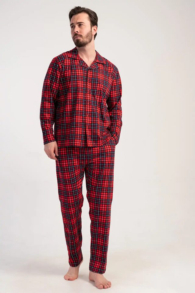 Erkek Süprem Gömlek Yaka Düğmeli Uzun Kollu Pijama Takımı