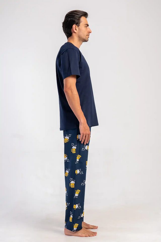 Erkek Süprem Lacivert Desenli Kısa Kollu Pijama Takımı 