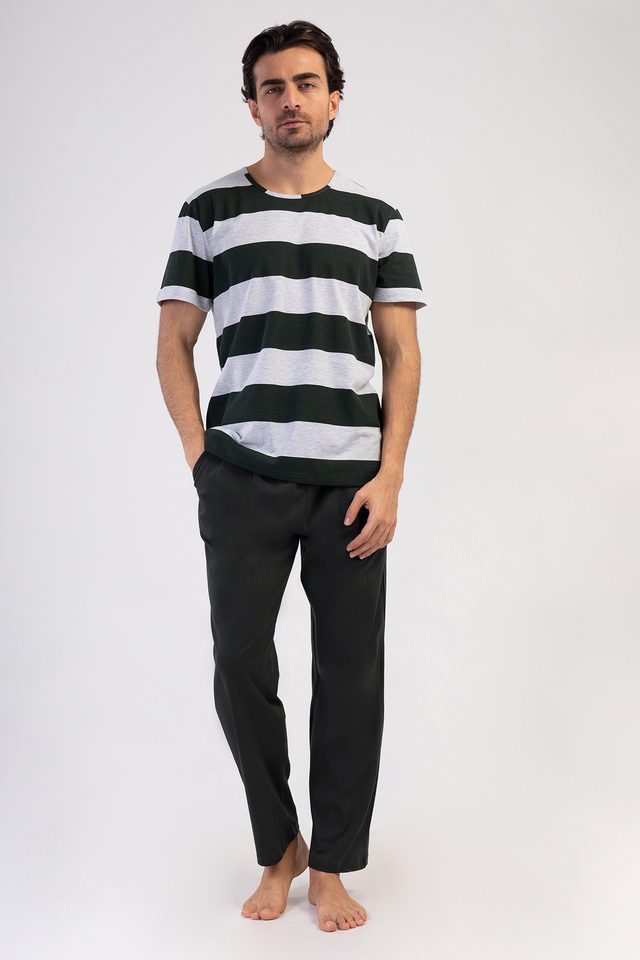 Erkek Suprem O Yaka Kısa Kol Cepli Pijama Takım