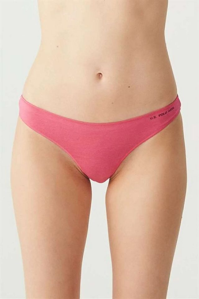 Fuşya Beyaz Siyah Ten Pamuk Karışımlı Likralı Logo Baskılı Bel Kadın 5'li String U.S. Polo Assn.