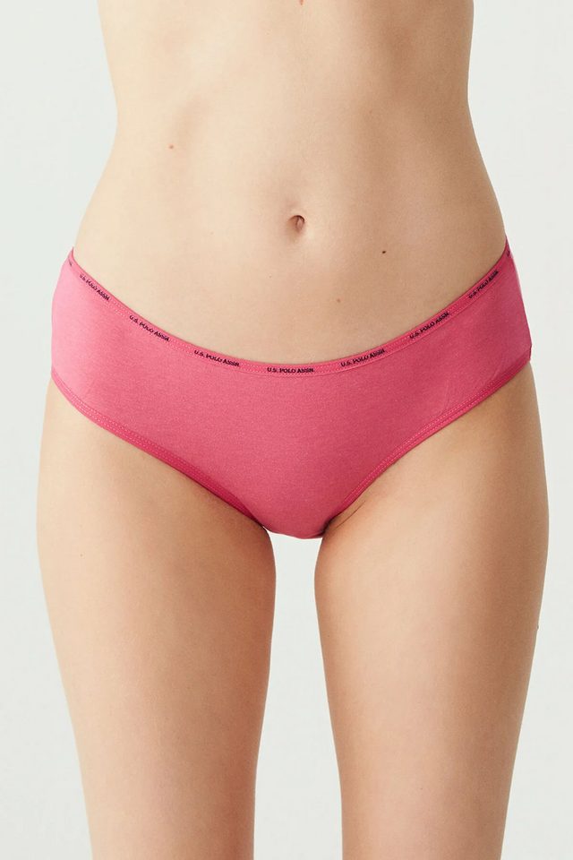 Fuşya Lacivert Siyah Beyaz Ten Logolu Lastik Bel Kadın 5'li Yüksek Bel Slip Külot U.S. Polo Assn.  