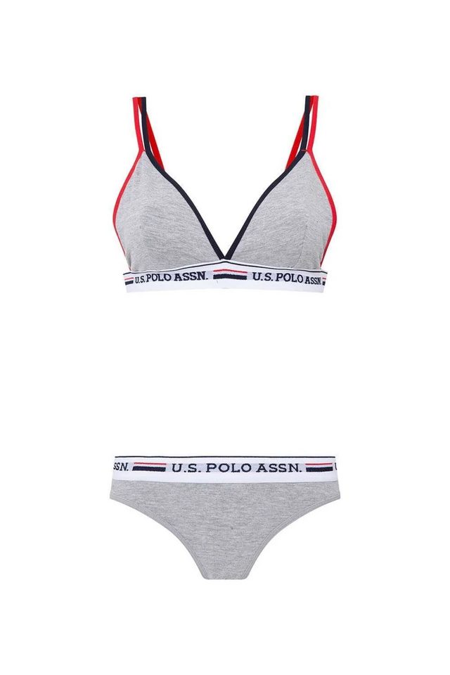 Gri Melanj Pamuklu Likralı Kadın İp Askılı Büstiyer Slip Takım U.S. Polo Assn.