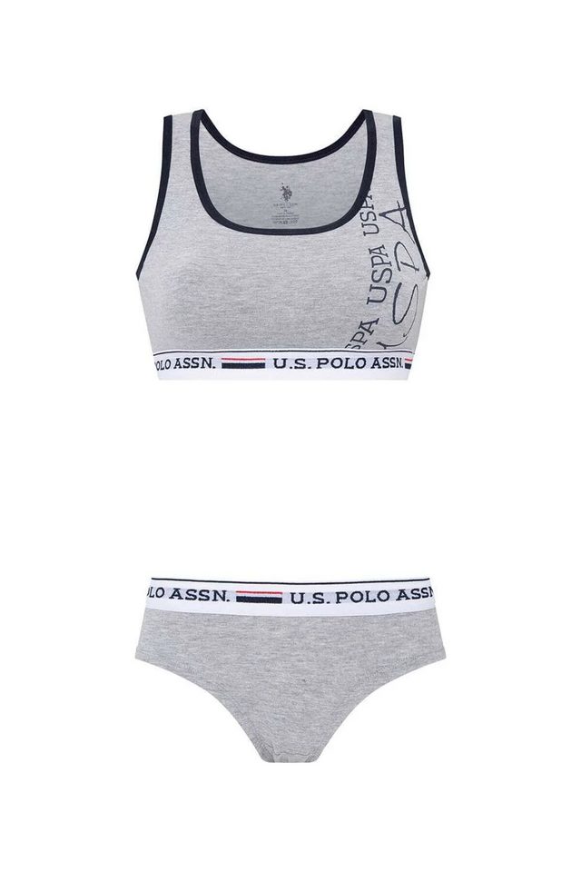 Gri Pamuklu Likralı Kadın Kalın Askılı Spor Büstiyer Şort Takım U.S. Polo Assn.