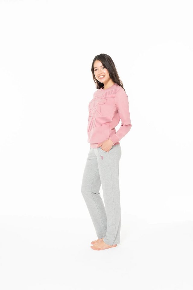 Gül Kurusu Gri Pamuklu Kadın Bisiklet Yaka Uzun Kollu Pijama Takımı U.S. Polo Assn.