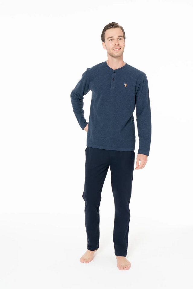 İndigo Pamuklu Erkek Uzun Kollu Patlı Yaka Ev Giyim Takımı U.S. Polo Assn.