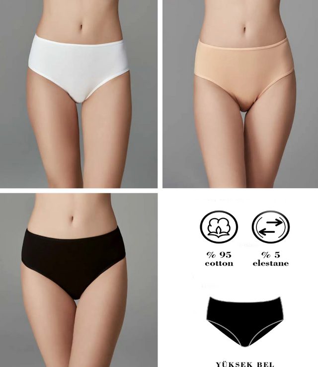 Kadın Beyaz Ten Siyah 5'li Yüksek Bel Slip Külot