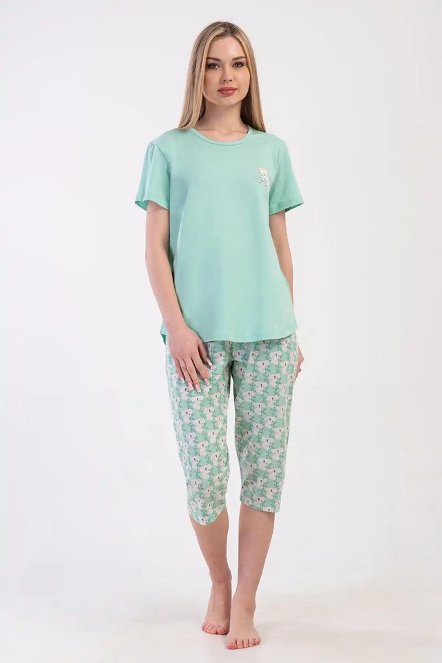 Kadın Büyük Beden Süprem Açık Yeşil Kapri Kısa Kollu Pijama Takım