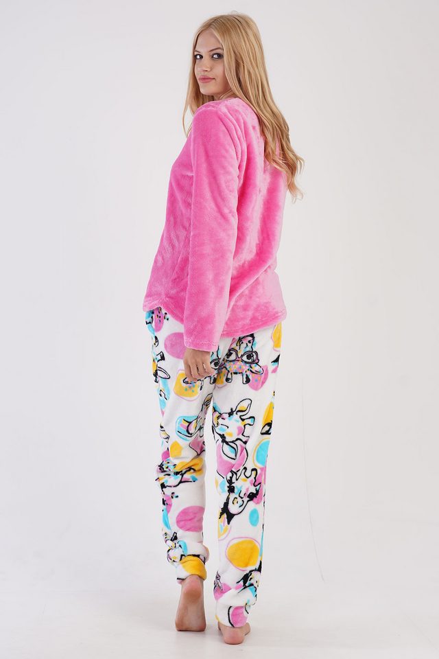 Kadın Desenli Soft O Yaka Uzun Kol Eteği Oval Cepli Pijama Takım