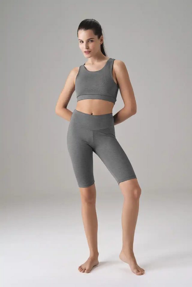 Kadın Gri Yüksek Bel Midi Spor Tayt