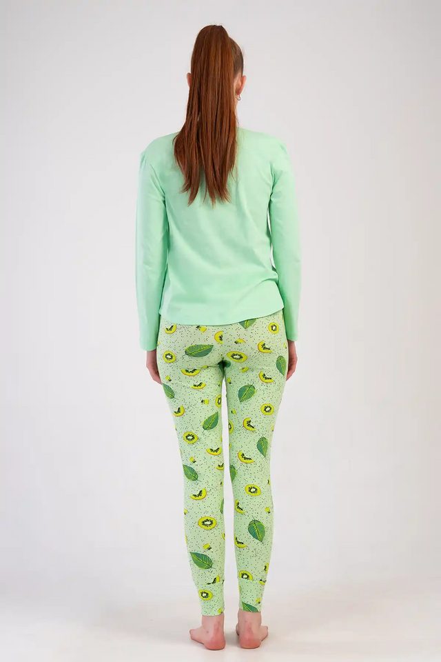 Kadın Likra Süprem Yeşil Desenli Uzun Kollu Tayt Pijama Takım