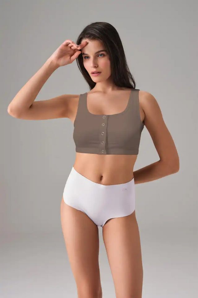 Kadın Modal Açık Kahverengi Çıtçıtlı Kaplı Spor Sütyen