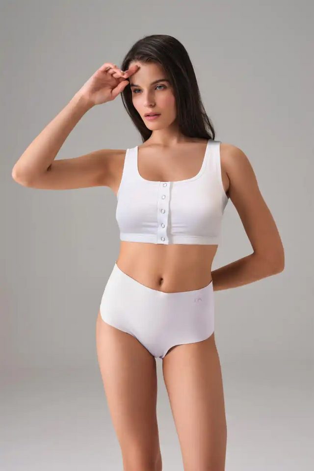 Kadın Modal Beyaz Çıtçıtlı Kaplı Spor Sütyen