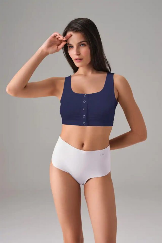 Kadın Modal Lacivert Çıtçıtlı Kaplı Spor Sütyen