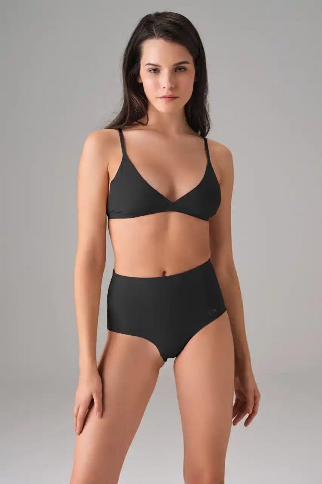 Kadın Pamuklu Siyah Dikişsiz Korse Slip Külot