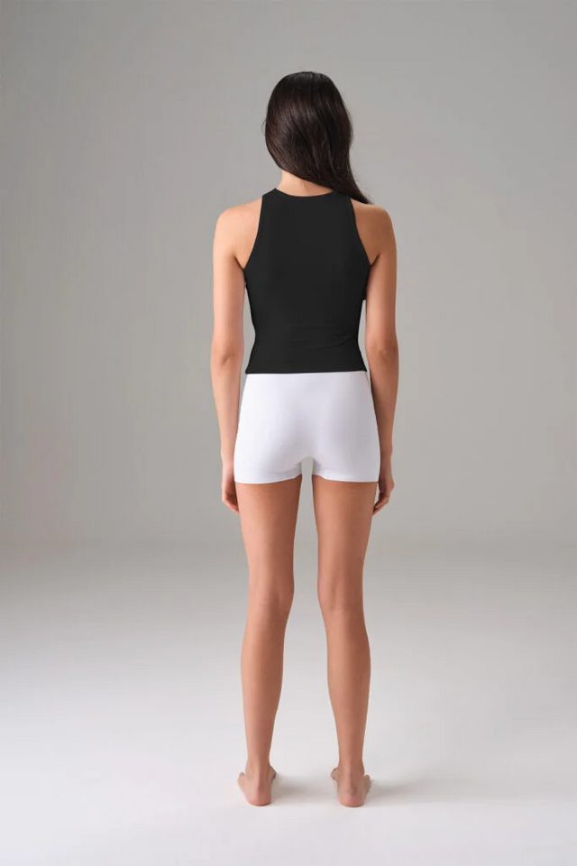 Kadın Pamuklu Siyah File Detaylı Bisiklet Yaka Crop Slim Fit Atlet