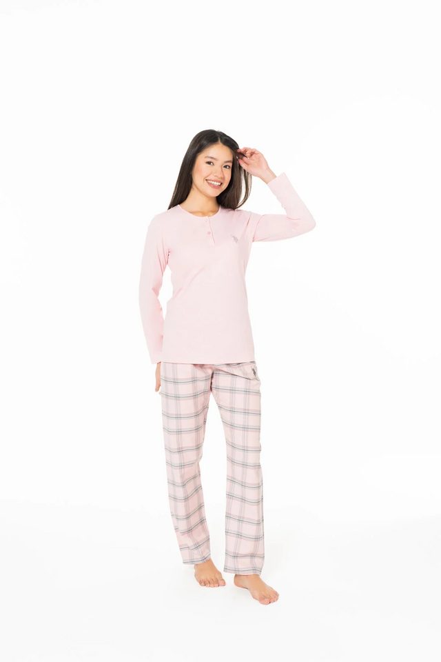 Pembe Pamuk Ekose Desenli Kadın Pijama Takımı U.S. Polo Assn.
