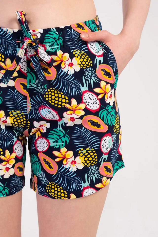 Kadın Süprem Çiçek Desenli Cepli İp Büzgülü Şort Pijama Altı