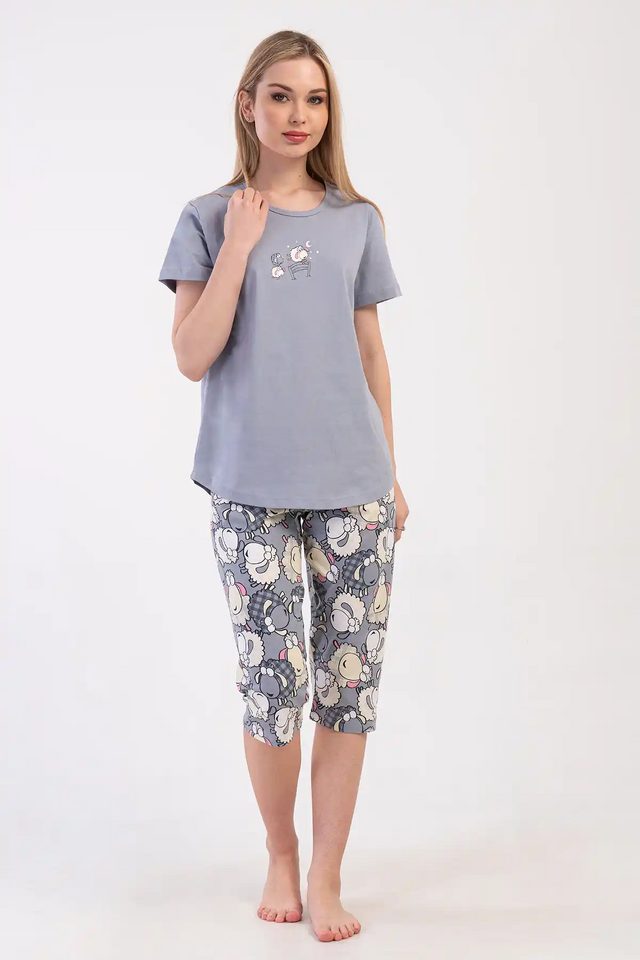 Kadın Süprem Füme Desenli Kapri Pijama Takım
