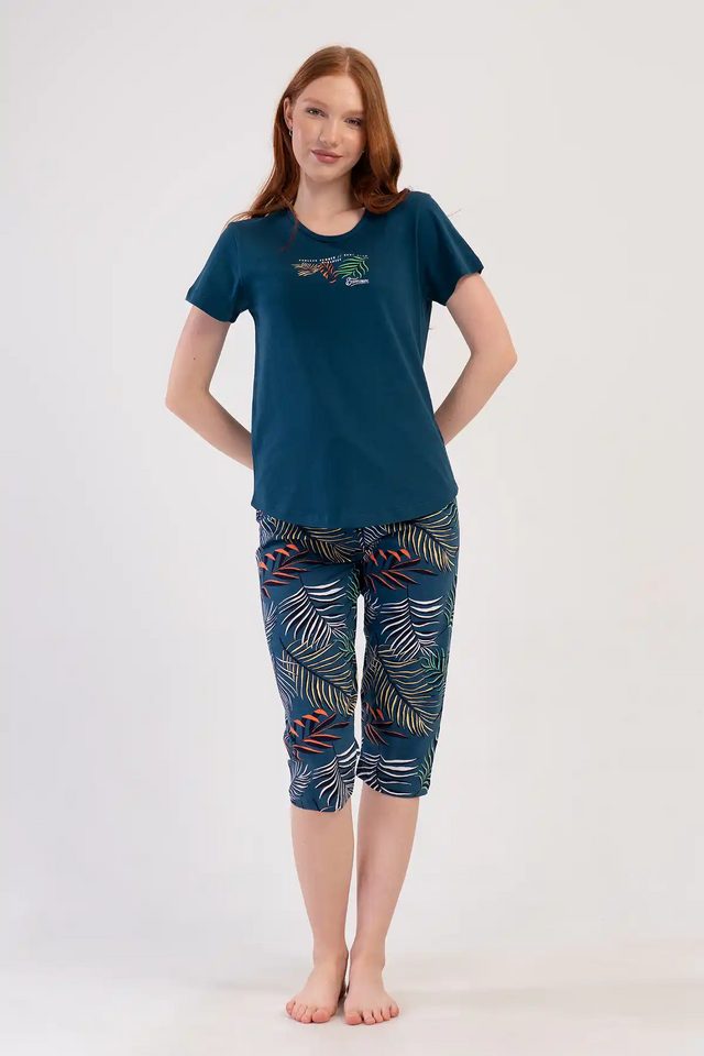 Kadın Süprem Petrol Yeşili Kapri Pijama Takım