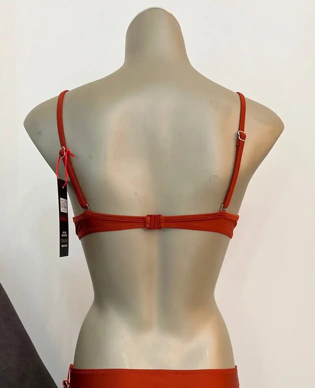 Kahverengi Kare Yaka Askılı Düz Bikini Üstü