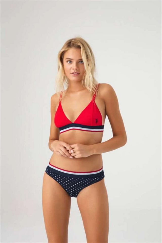 Kırmızı Lacivert Puanlı Kadın İp Askılı Büstiyer Slip Takım U.S. Polo Assn.