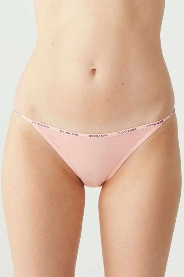 Kırmızı Somon Beyaz Ten Siyah Pamuklu Logolu Lastik Bel Kadın 5'li Slip Külot U.S. Polo Assn. 