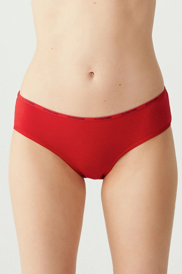 Kırmızı Somon Siyah Beyaz Ten Logolu Lastik Bel Kadın 5'li Yüksek Bel Slip Külot U.S. Polo Assn. 